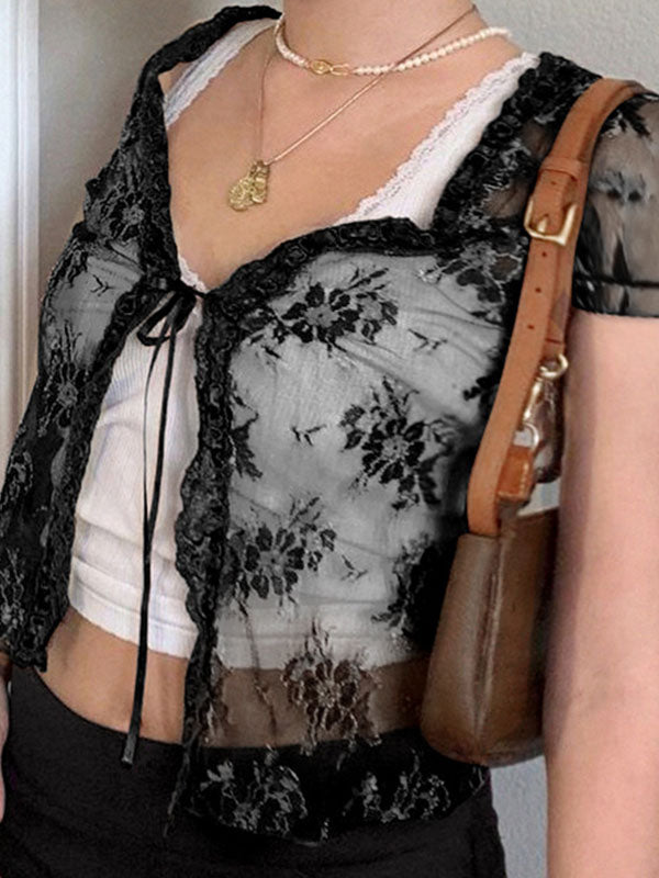 Sheer Mesh Lace Crop Top