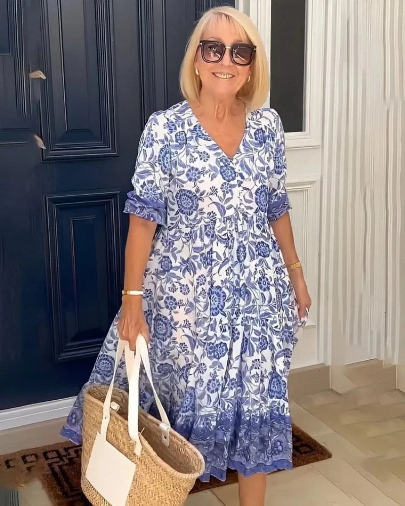 Nia | Elegant V-Neck Dress with Floral Print