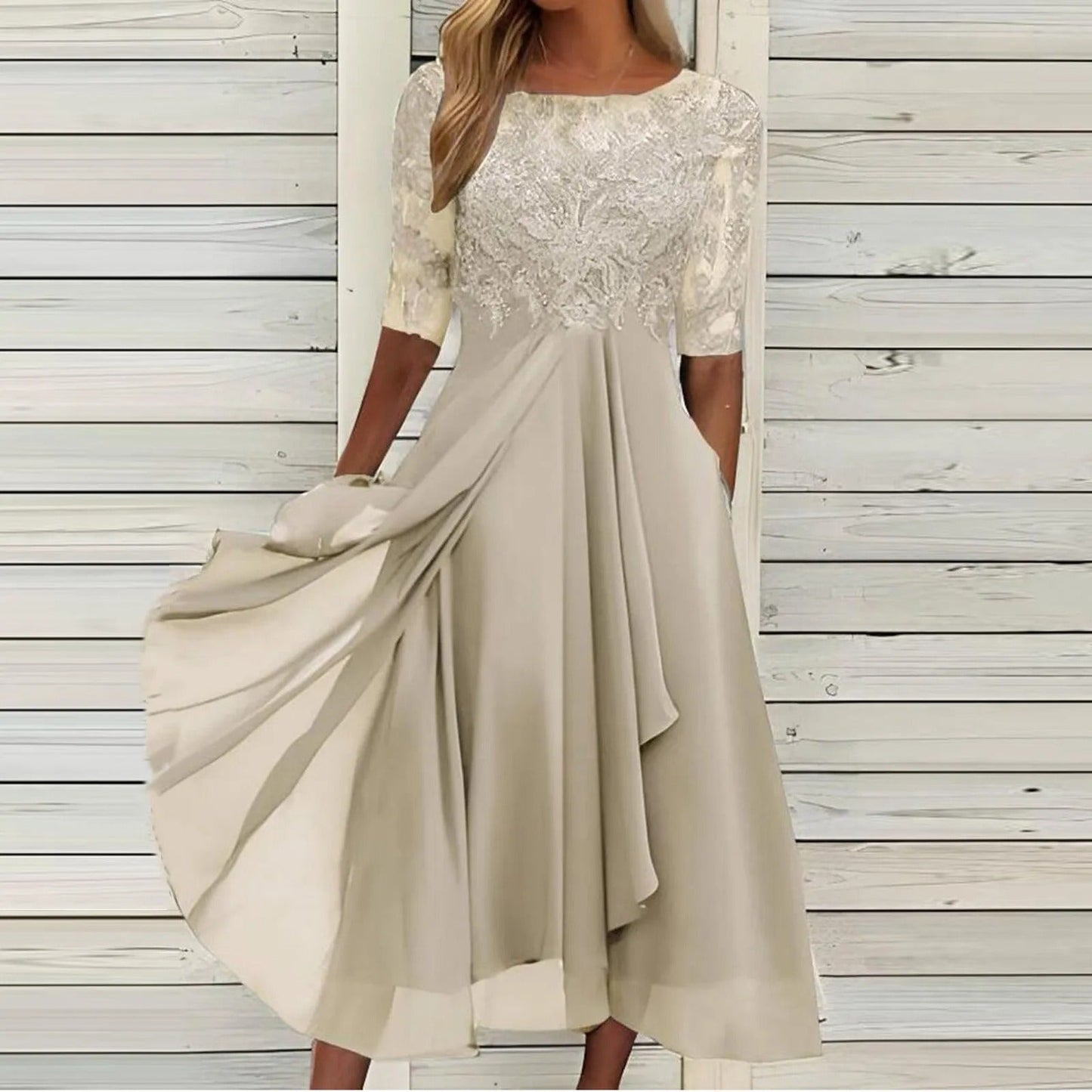 Scarlett | Lace Sleeve Midi Dress