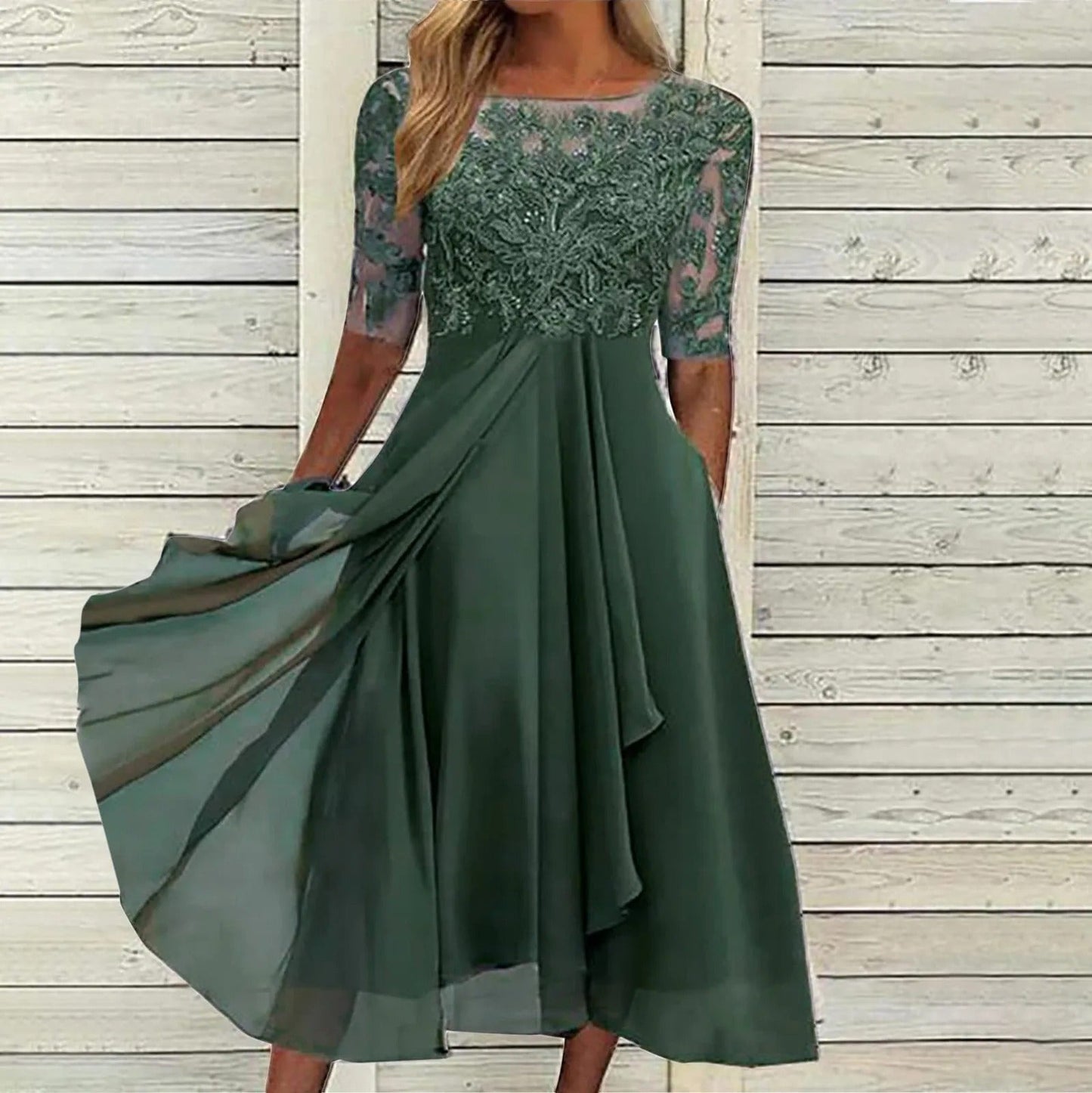 Scarlett | Lace Sleeve Midi Dress