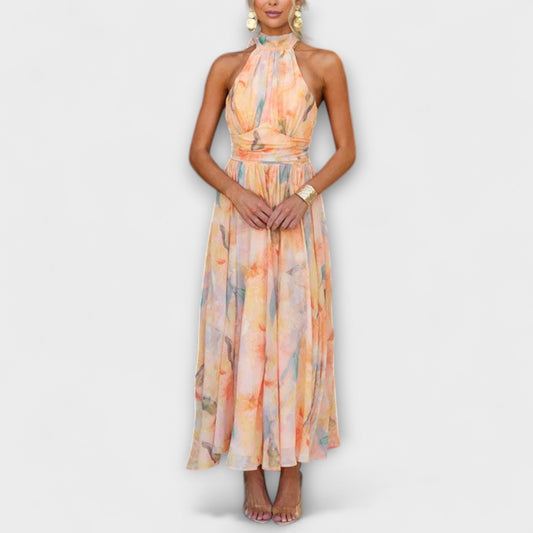 Lily | Halter-Neck Watercolour Print Maxi Dress