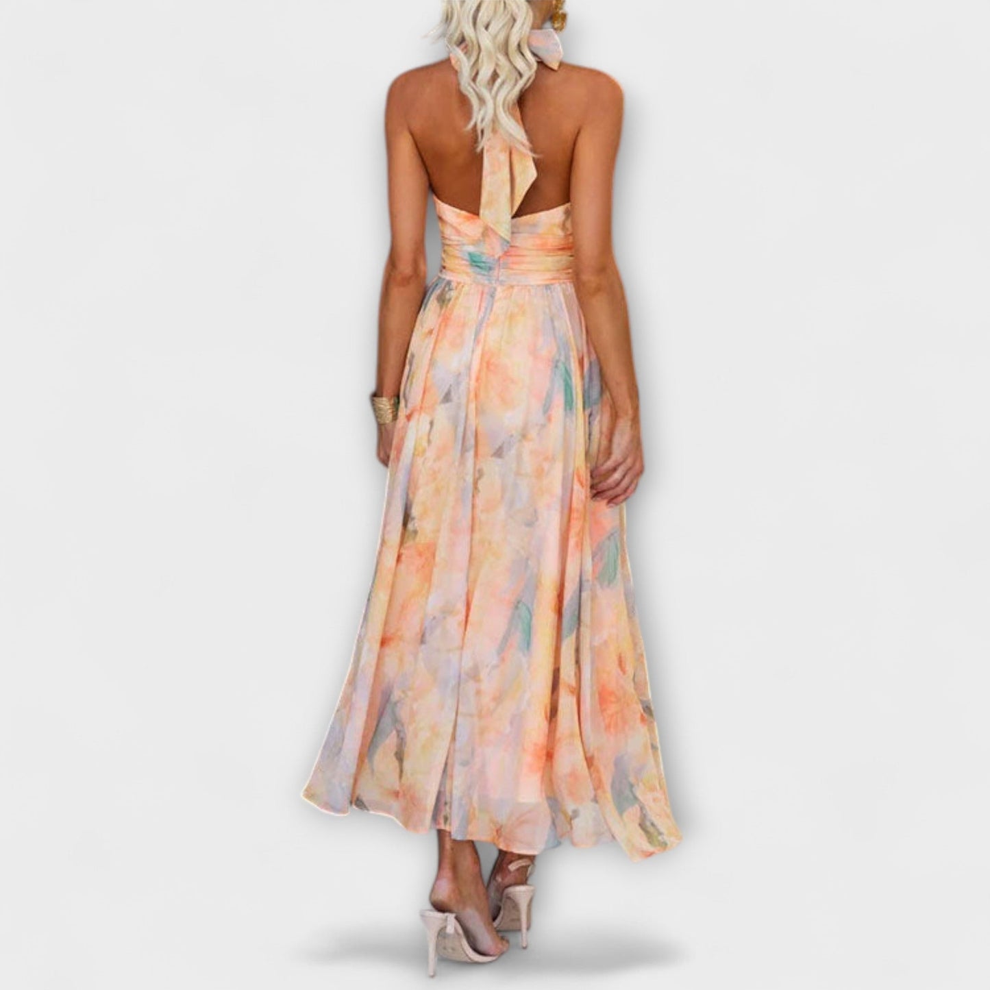 Lily | Halter-Neck Watercolour Print Maxi Dress