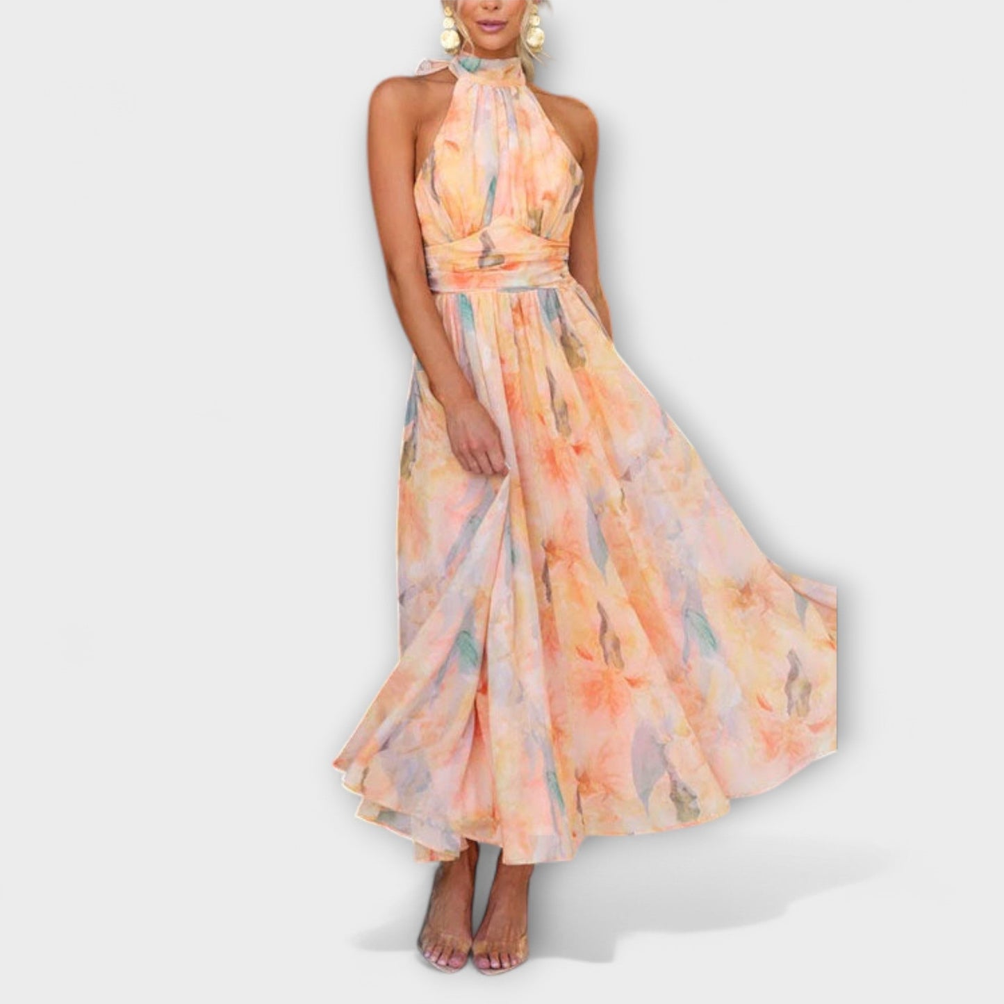 Lily | Halter-Neck Watercolour Print Maxi Dress