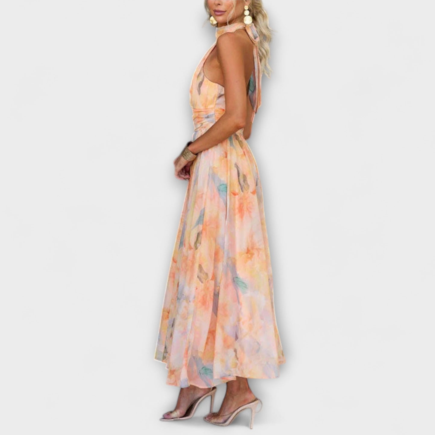 Lily | Halter-Neck Watercolour Print Maxi Dress