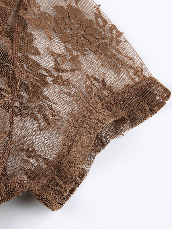 Sheer Mesh Lace Crop Top