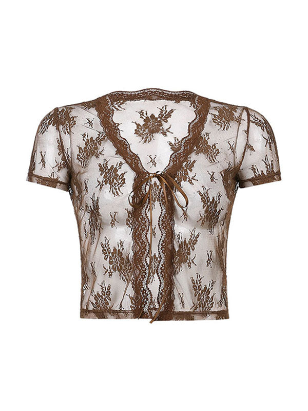 Sheer Mesh Lace Crop Top