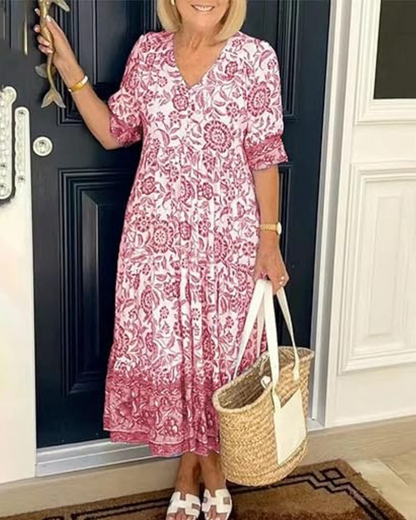 Nia | Elegant V-Neck Dress with Floral Print