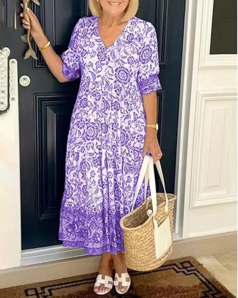 Nia | Elegant V-Neck Dress with Floral Print