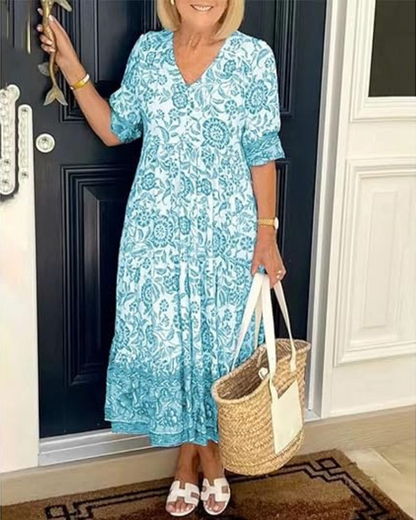 Nia | Elegant V-Neck Dress with Floral Print