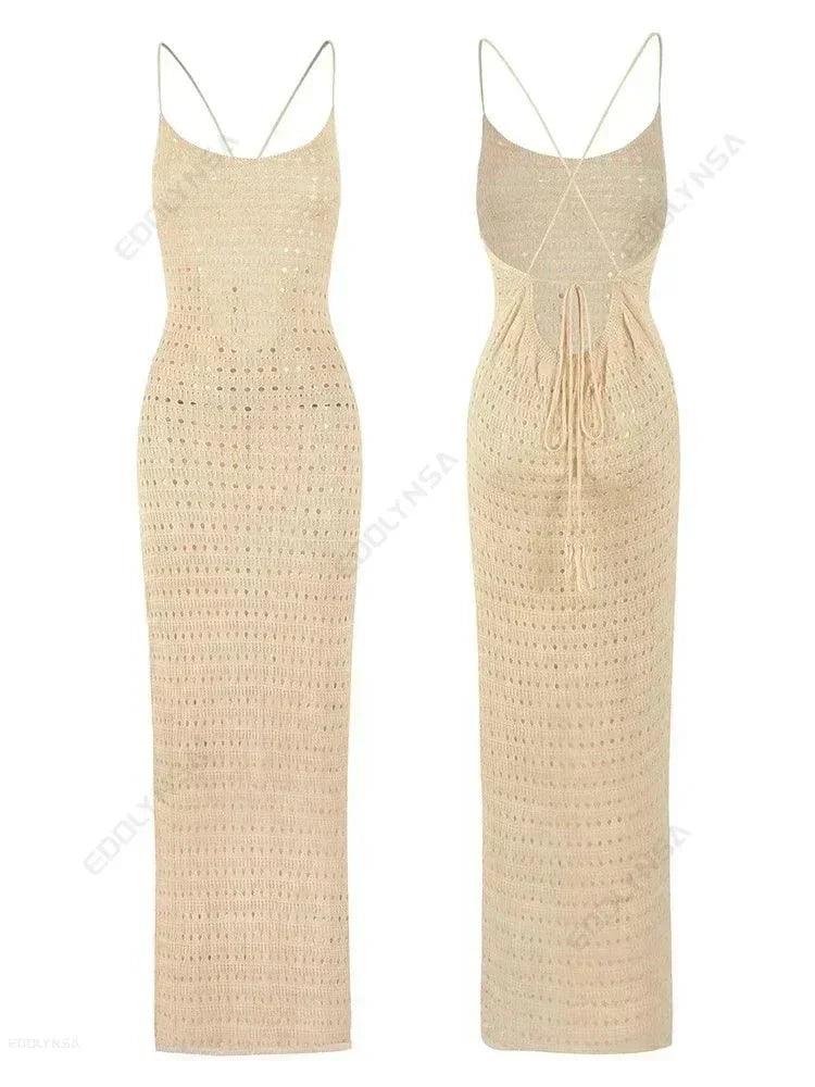 Knit Cut Out Spaghetti Strap Beach Cover-Up