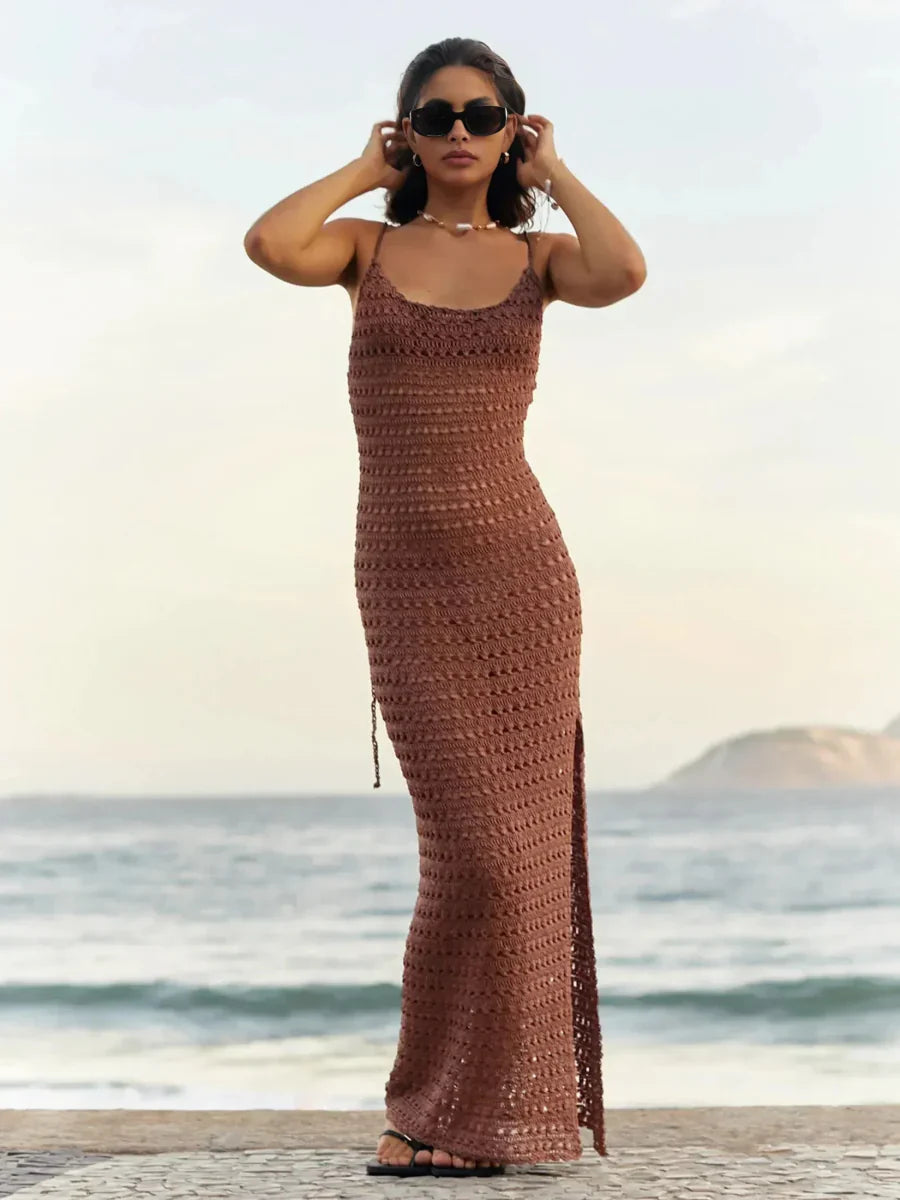 Knit Cut Out Spaghetti Strap Beach Cover-Up