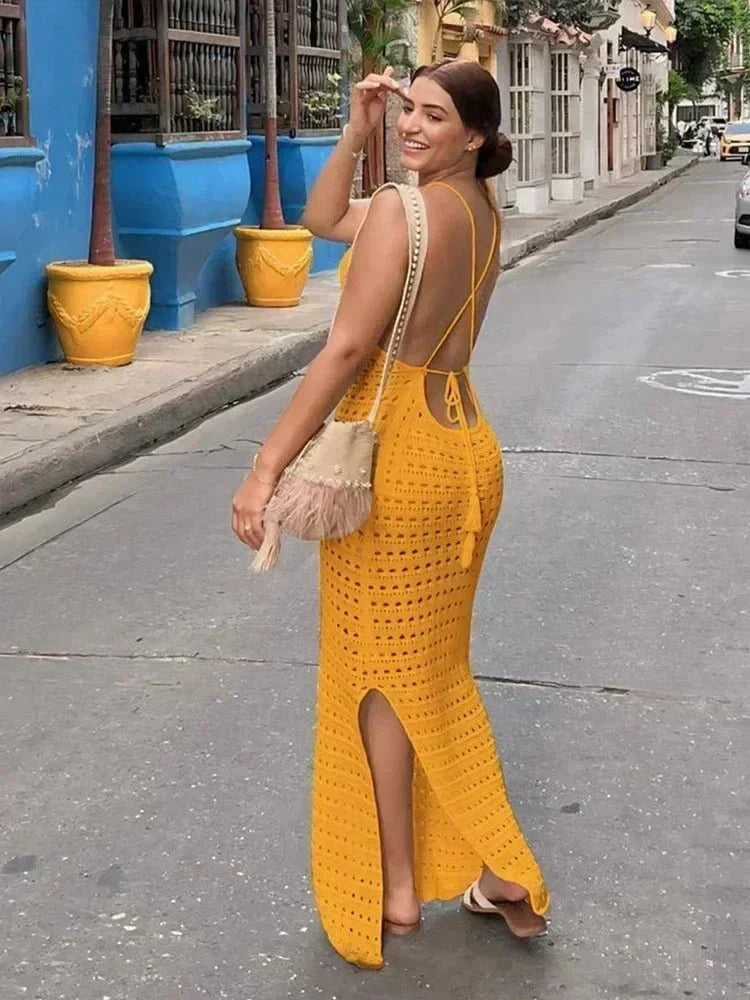 Knit Cut Out Spaghetti Strap Beach Cover-Up